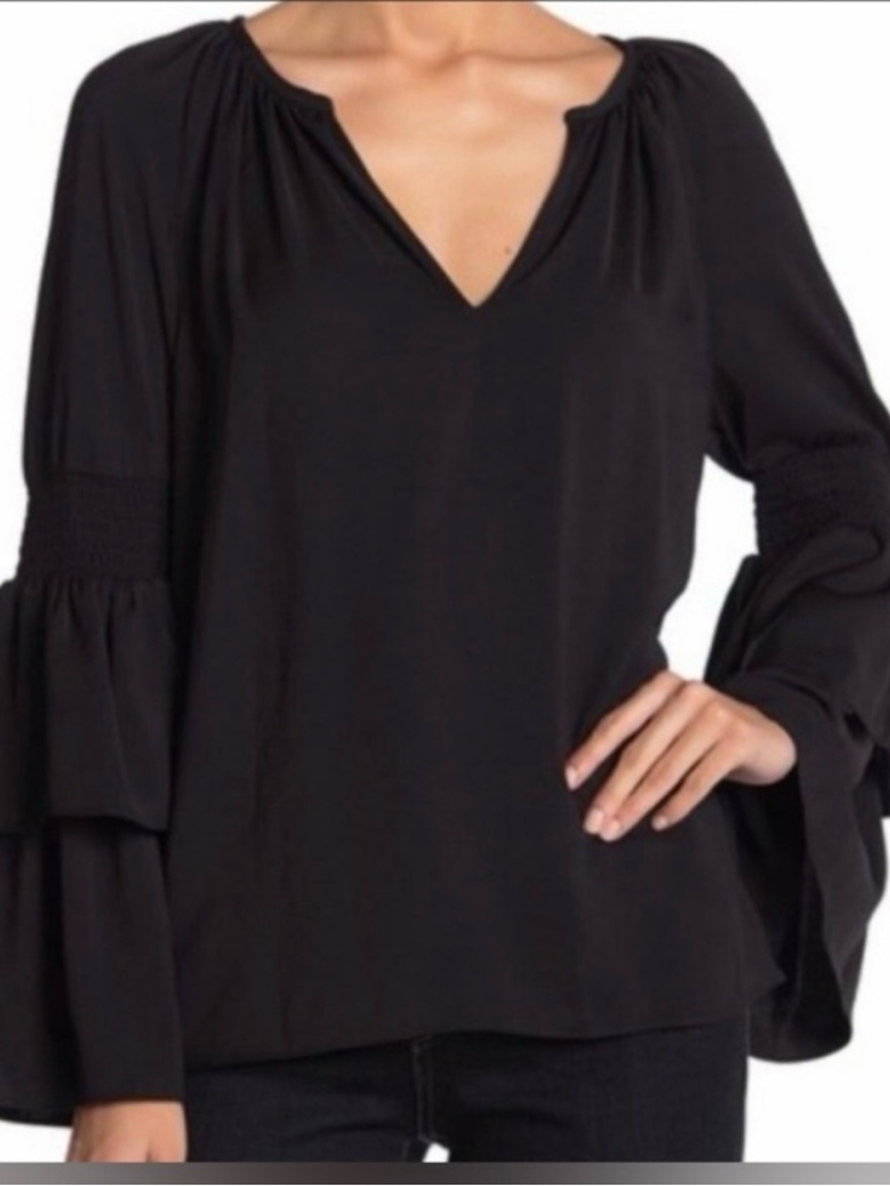 Ramy Brook Black V-Neck Flowy  Blouse